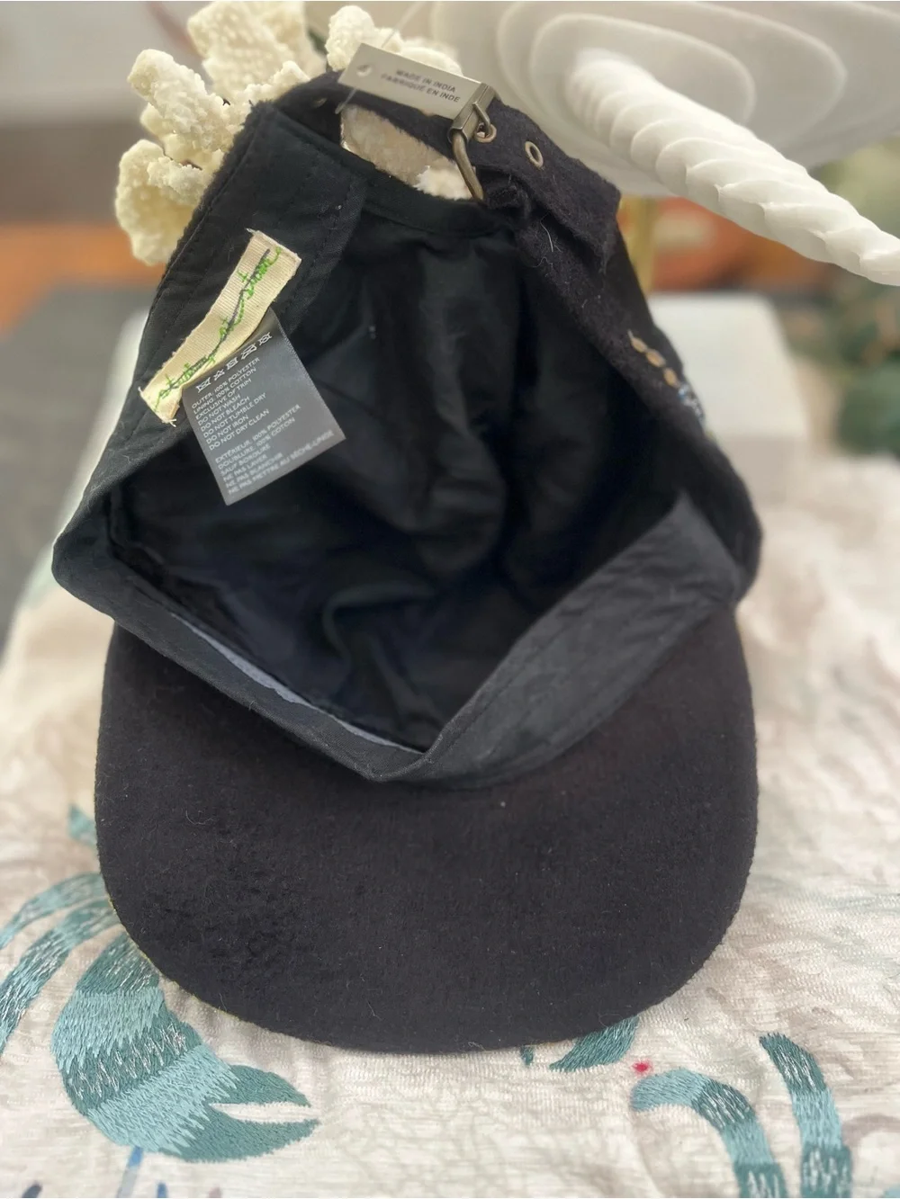Brand New! Embroidered Floral Black Cap with Multicolor Beading